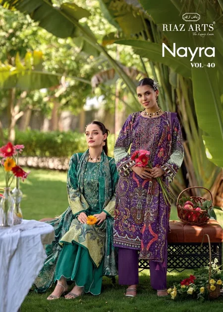 Nayra Vol 40 By Riaz Arts Cotton Printed Embroidery Dress Material 